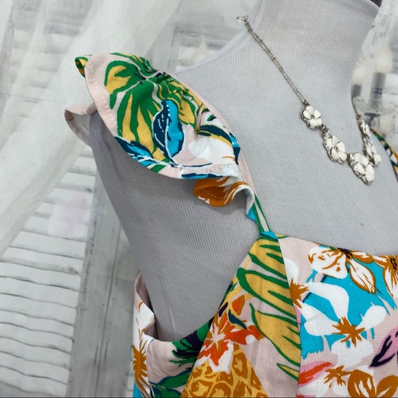 Skies are Blue Size Large Pink Green Floral Elliot Botanical Maxi Dress Hawaiian - Picture 10 of 14